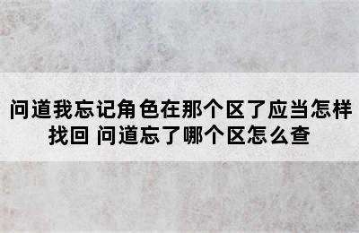 问道我忘记角色在那个区了应当怎样找回 问道忘了哪个区怎么查